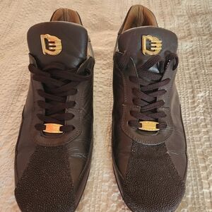 David Eden Sport Mens Stingray Leather Sneakers Brown Shoes Size 12 Handcrafted